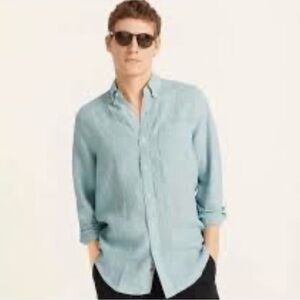 Bruno Linen Blend Men’s Button Front Shirt Blue Size Large